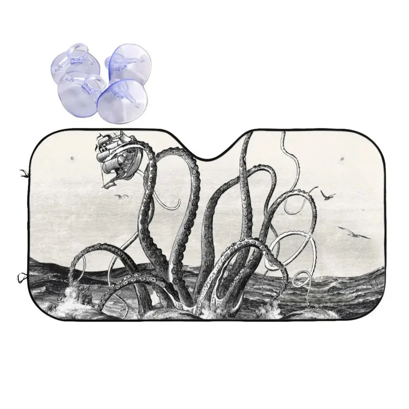

Cthulhu Octopus Old Newspaper Funny Windshield Sunshade the Rise of Great Cthulhu Aluminium Foil Sunshade Visor Car-styling
