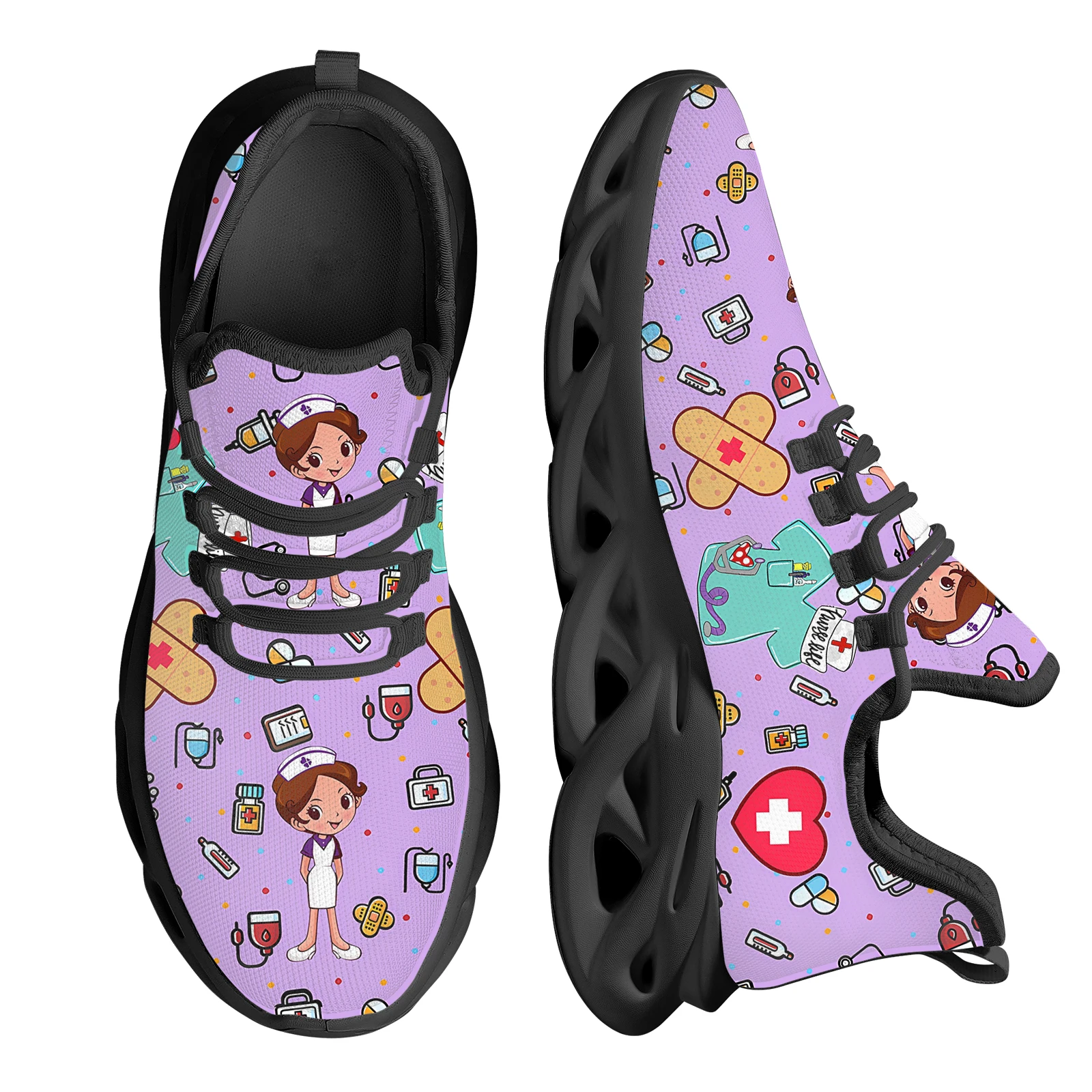 INSTANTARTS Wear-Resistance Mesh Swing Sneaker Nurse Girls Pattern Medical Print Platform Shoes for Women Comfort Nurse Tennis