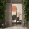Round Geometric Simple Japanese Door Curtain Green Leaf Flower Minimalism Noren Kitchen Partition Entrance Hanging Half Curtains 2