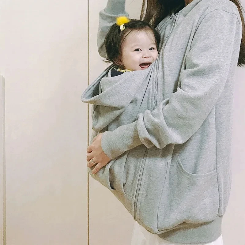 Extra Large Kangaroo Mommy And Baby Onesie Thiened Fce Nursing Coat Autumn Winter Outerwear for Women Comfortable Hoodie