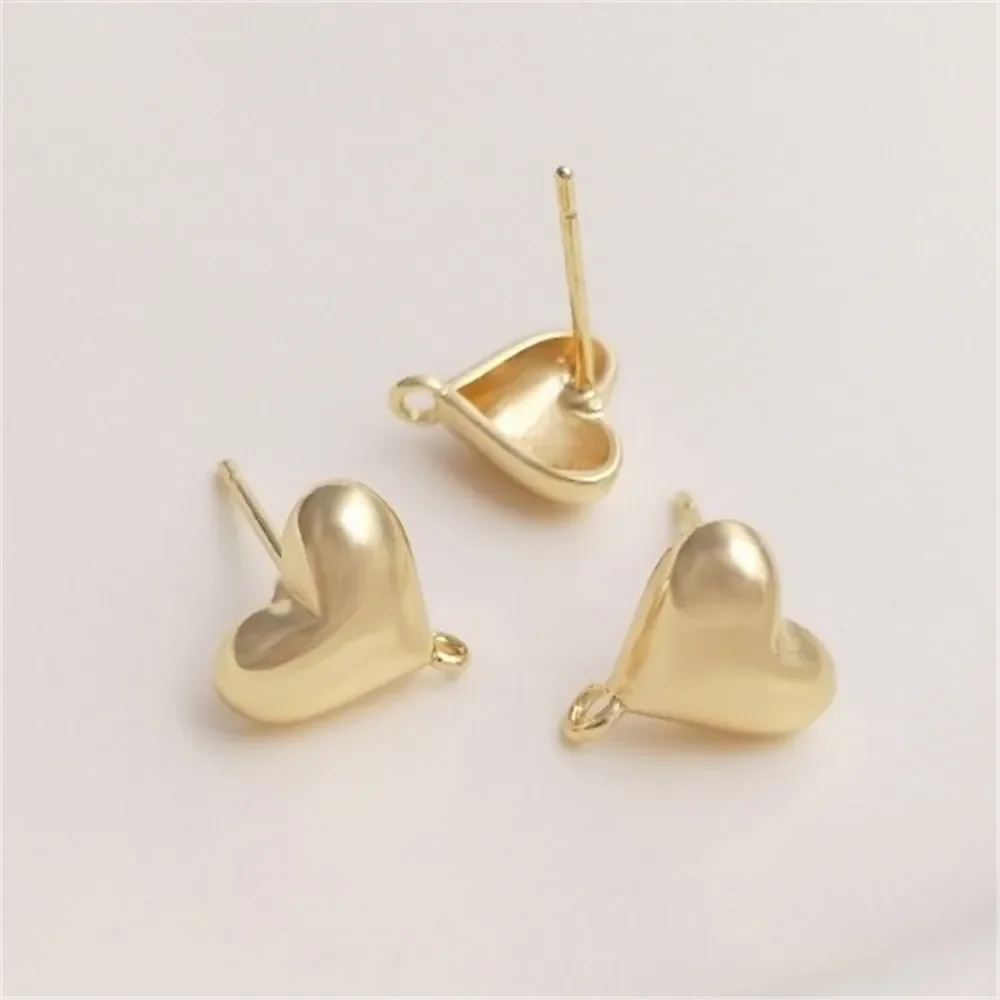 

14K Gold-coated Three-dimensional Love-shaped Earrings with Openings 925 Silver Needle Earrings Diy Ear Jewelry Materials E232