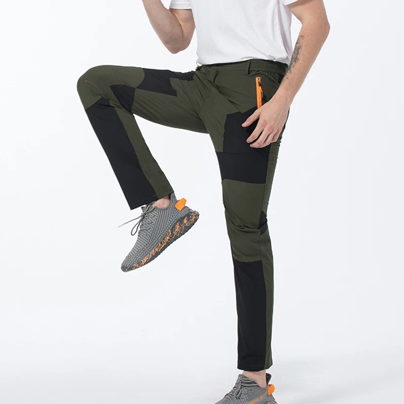 TRVLWEGO Men Summer Hiking Pants Wear-resistant Water Splash Prevention Quick Dry UV Resistant Elastic Thin Camping Trousers