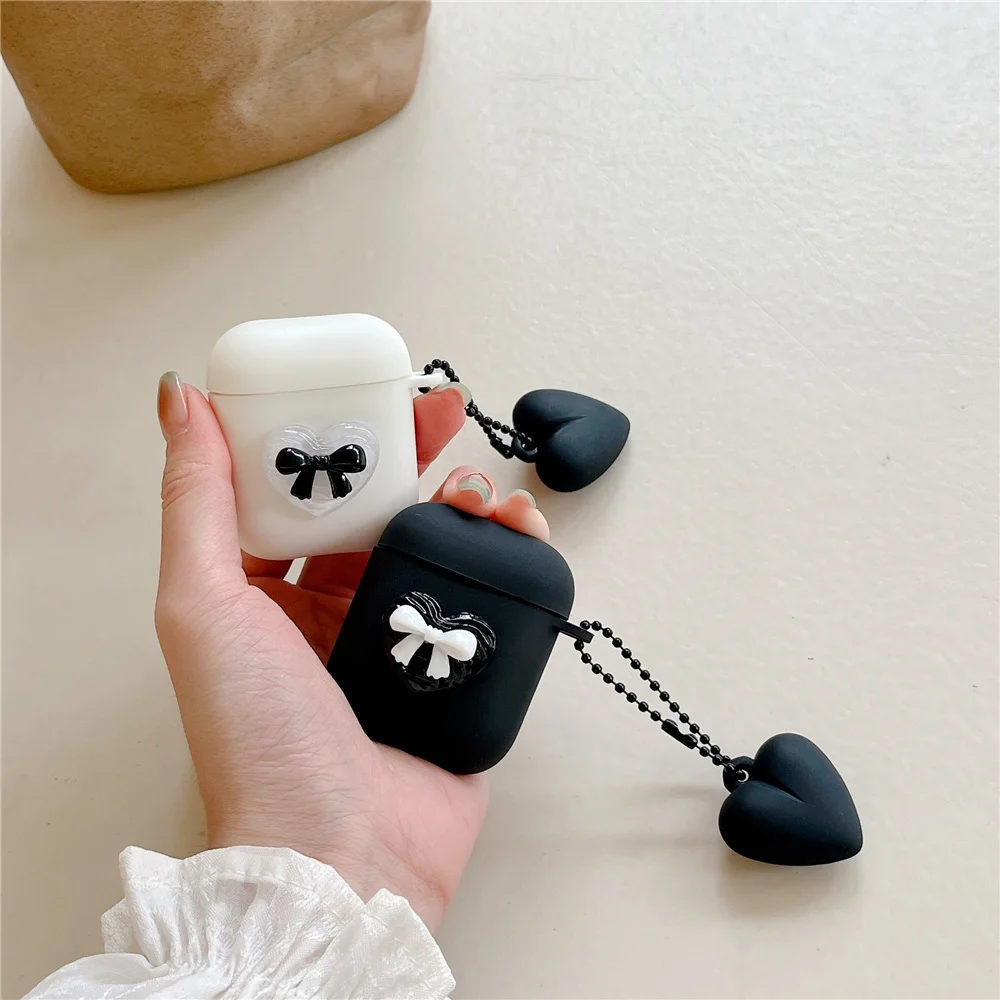 3D Love Heart Bow Cute Silicone Accessori Per Auricolari Custodia Per Airpods Pro 2 3 Air Pods Cover Case Creative Love Ornament Portachiavi