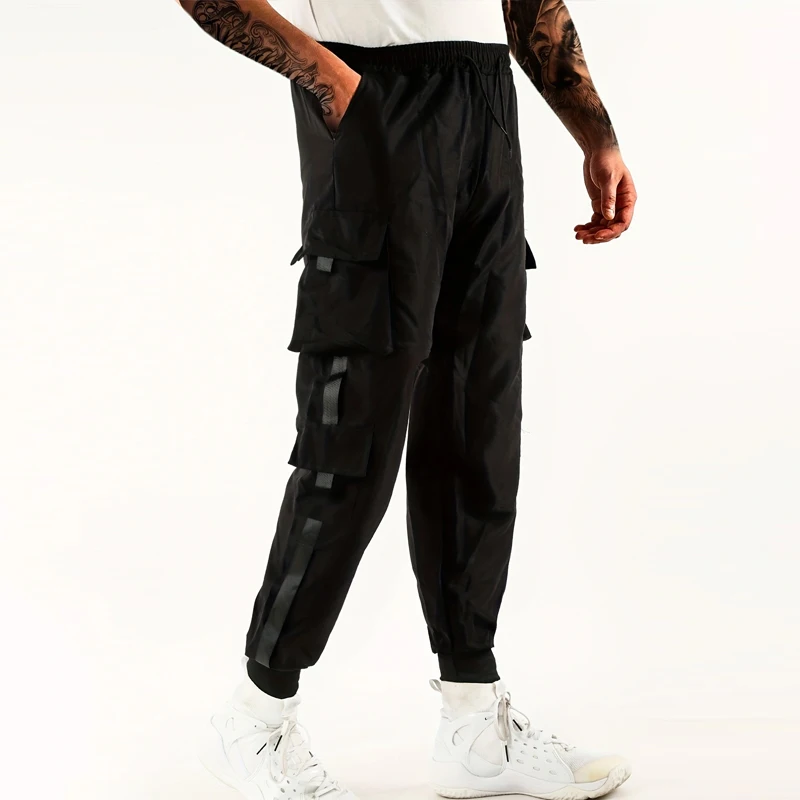 Classic Design Multi Flap Pockets Cargo Pants,Men's Loose Fit Drawstring Harem Cargo Jogger Pants 3