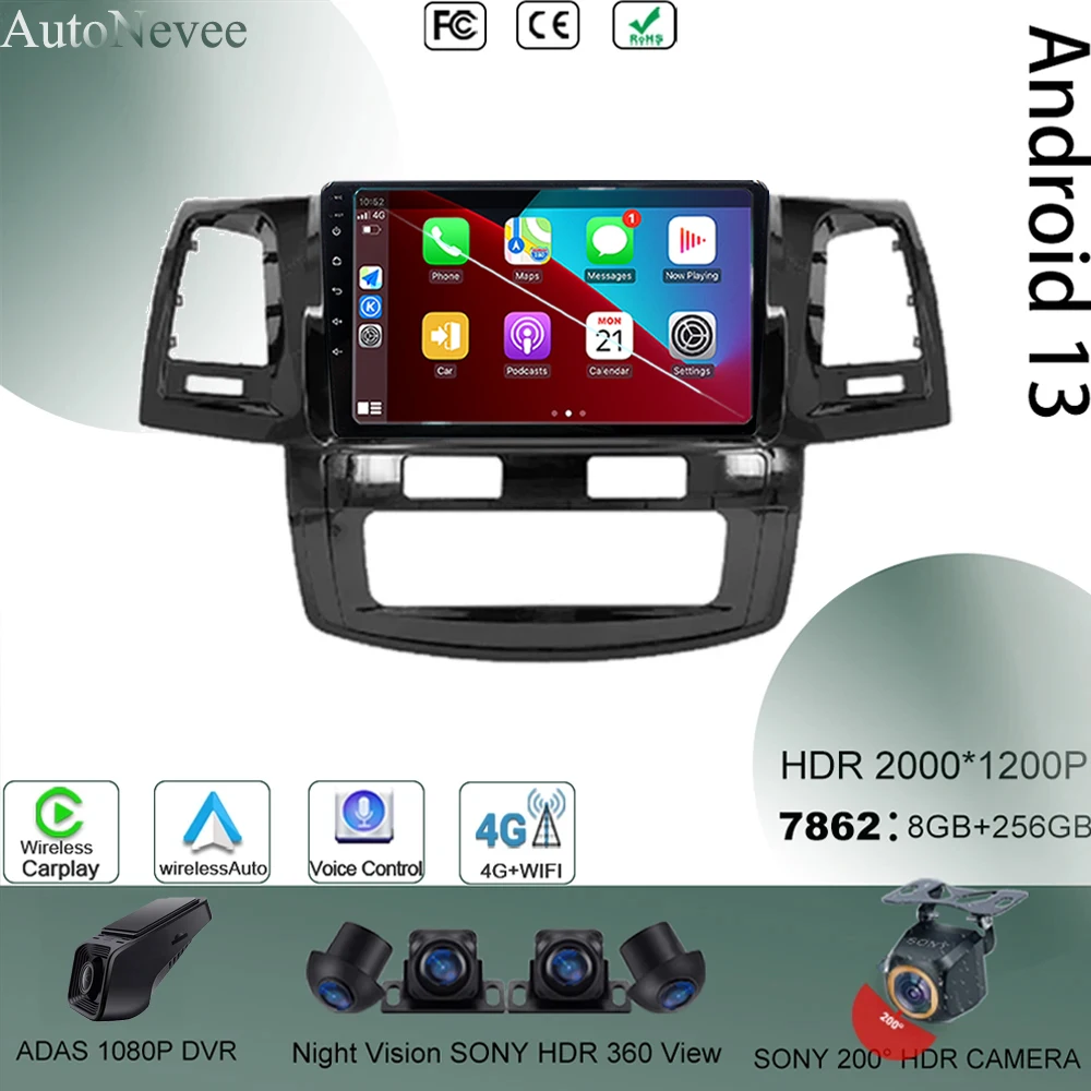 

Android 13 для Toyota Fortuner 1 AN50 AN60 HILUX Revo Vigo 2008-2014 мультимедийный плеер GPS-навигация BT WIFI стерео без 2din DVD