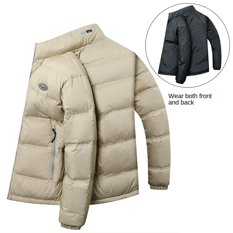 thumbnail image 1 of Chaqueta corta reversible de plumón, ropa de diseñador para hombre, chaqueta acolchada ligera de lujo con relleno de pato para hombre, abrigo cálido de invierno para hombre, 1 of 4