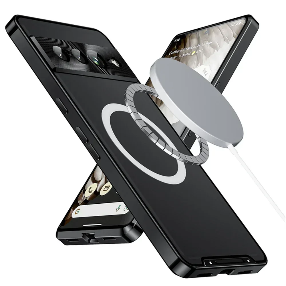 Magnetic Metal Armor Shockproof Case with Matte Finish and Lens Protector