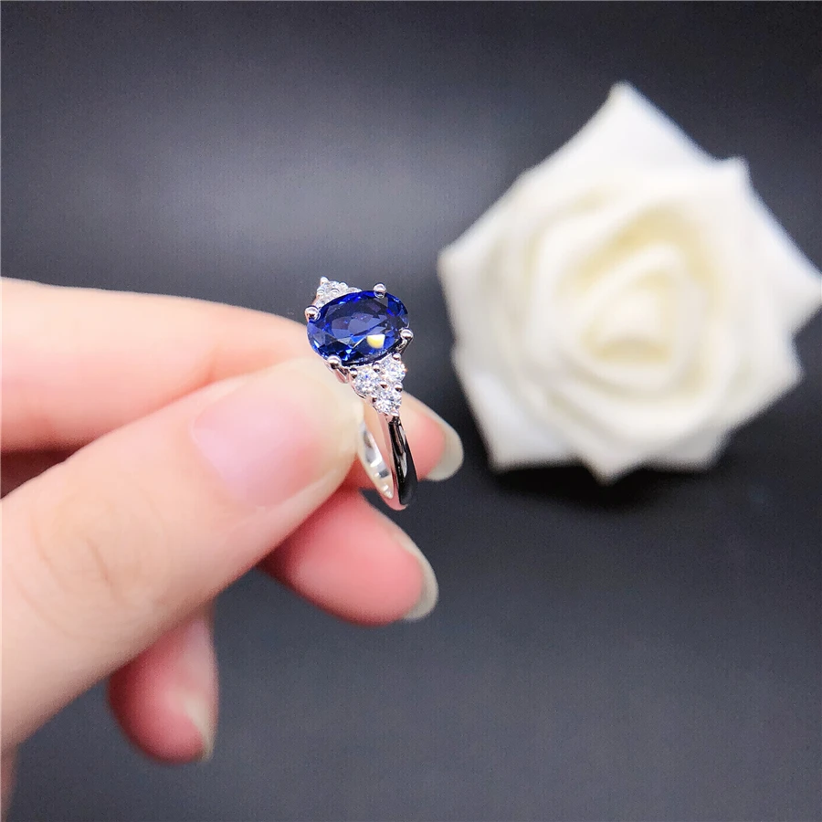 Solid 18K White Gold Rings Lady 1.5CT Oval Shape Sapphire Diamond Wedding Rings For Women Beautiful Birthday Jewelry 3