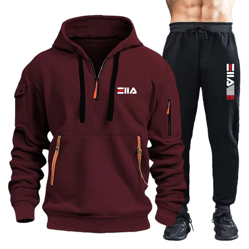 thumbnail image 1 of Conjuntos para hombre 2024, primavera otoño, sudadera con capucha y pantalones con cremallera, 2 piezas, chándal informal, traje deportivo para correr de marca para hombre, 1 of 5