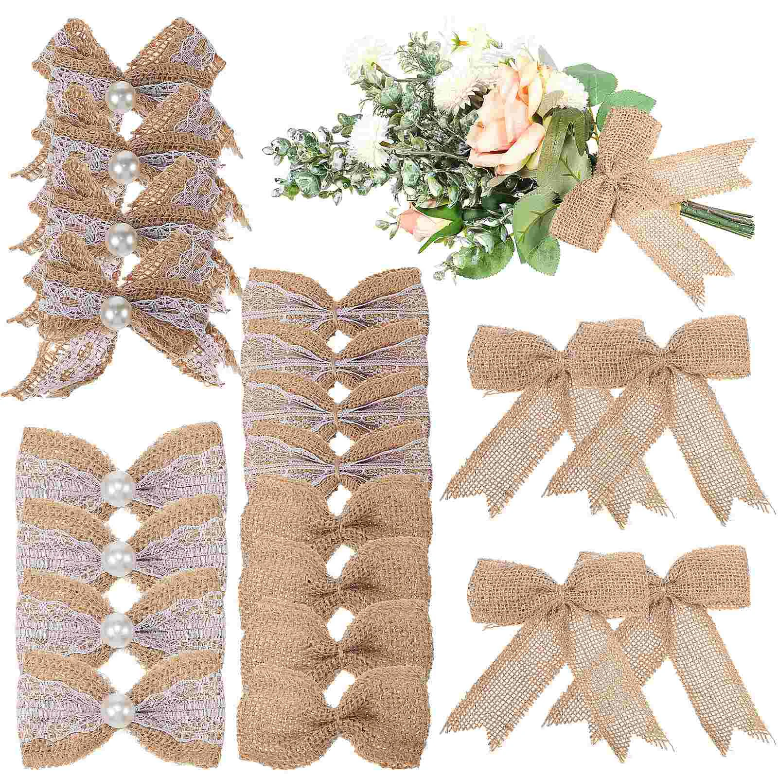

20 Pcs Manual DIY Natural Burlap Bow 20pcs Christmas Garland Linen Bows