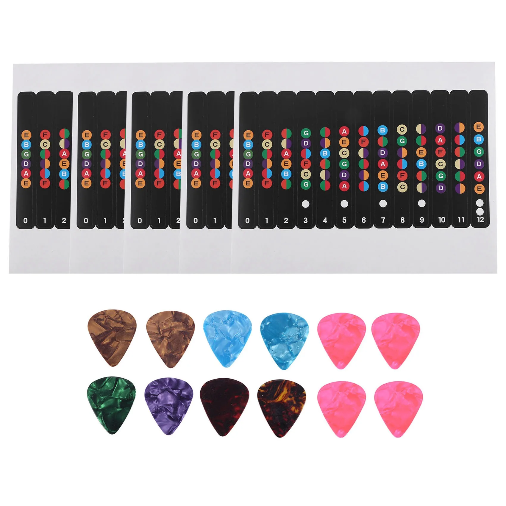 

5Pcs Guitar Stickers Guitar Fretboard Stickers Guitar Note Stickers with 12 Pcs Guitar Picks for Beginners