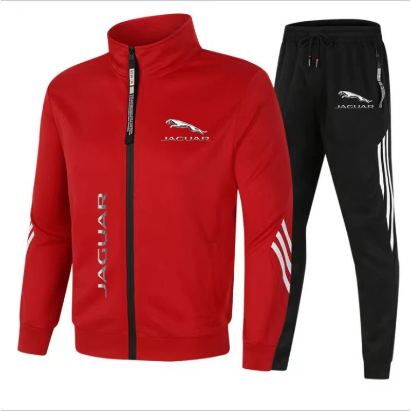 New Men's Football Sportswear Jaguar Printed Cardigan Sweatshirt+Long Pants Casual Fit Running Fitness Men's Sportswear