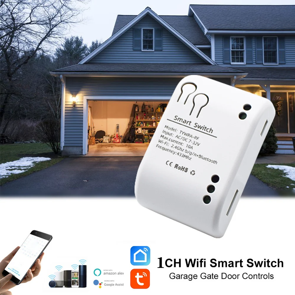 Tuya wifi Smart Life switch DC AC 12V 24 V 220V 10A inching/self-locking wireless relay smart home automation door access opener