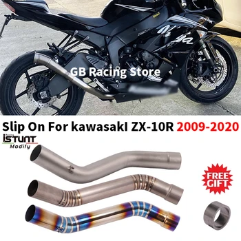 Slip On For KAWASAKI Ninja ZX-10R ZX10R ZX 10R 2009-2020 Motorcycle Exhaust Modified Titanium Alloy Mid Link Pipe Moto Escape