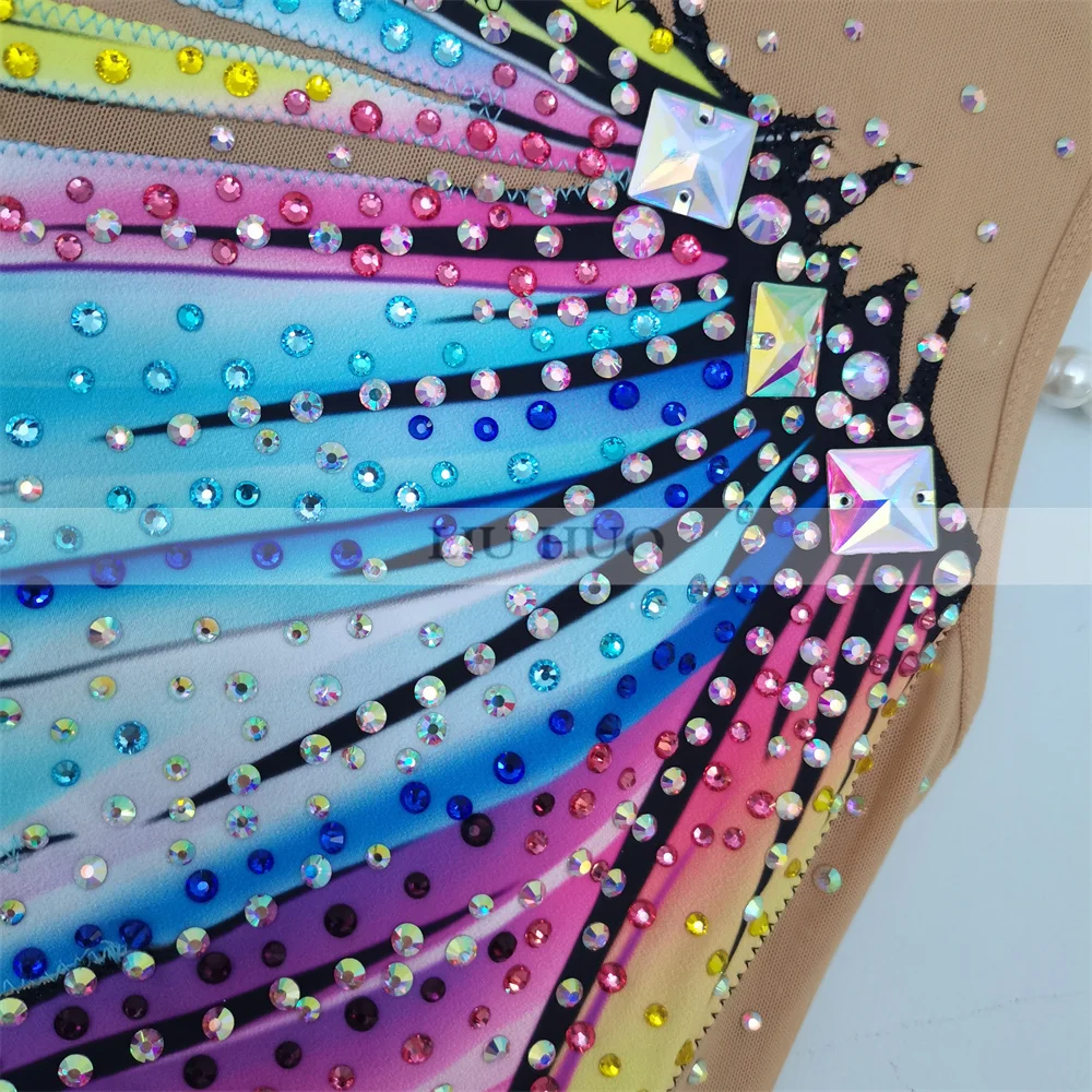LIUHUO Synchronized Swimming Tights Girls Performance Kids Rhythmic Leotard Children Teens Competition Teamwear Rainbow Color