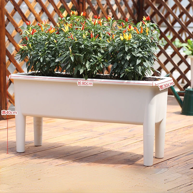 

High Foot Gardening Plastic Resin Flowerpot Balcony Vegetable Basin Large Courtyard Rectangular Planting Pots For Plants