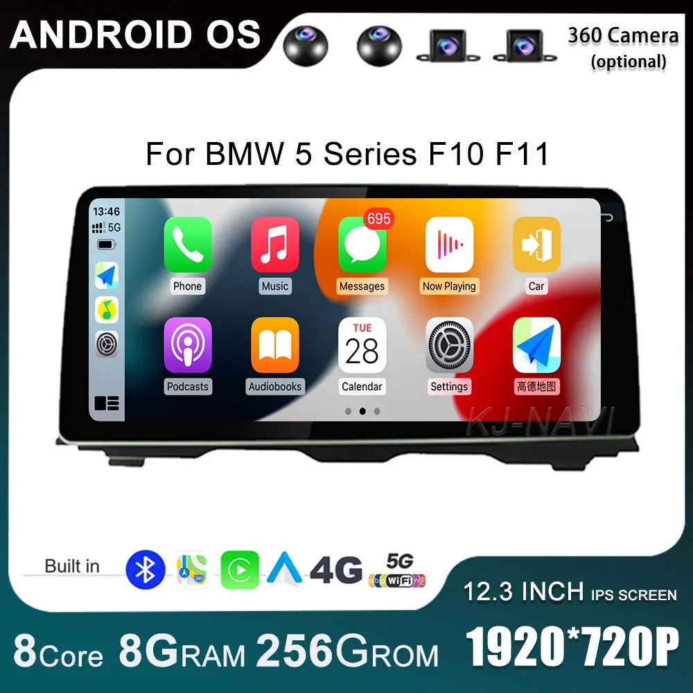 

For BMW 5 Series F10 F11 520i 2011-2016 12.3" Android 14 CIC NBT Car Radio GPS Navigation Carplay Player BT WIFI 4G LTE No DVD