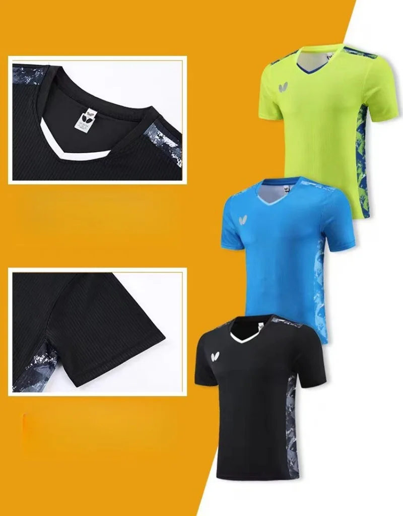 

New simple table tennis T-shirt short sleeve men's and women's T-shirt V-neck quick drying material breathable