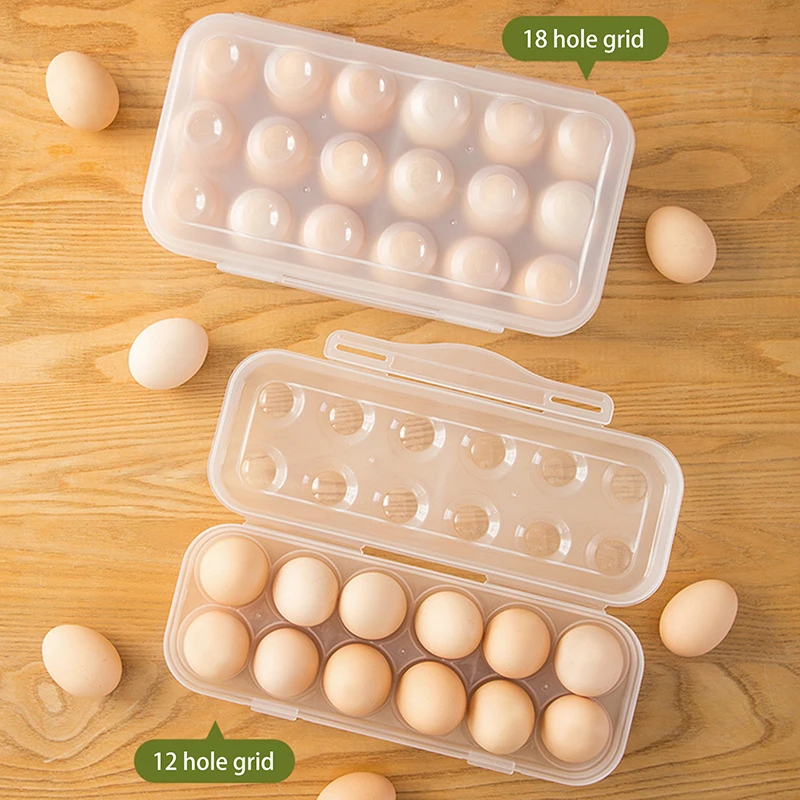 1Pc 12/18 Grid Egg Storage Box With Lid Kitchen Refrigerator Egg Box Drop Rack Household Fridge Organizer Tray