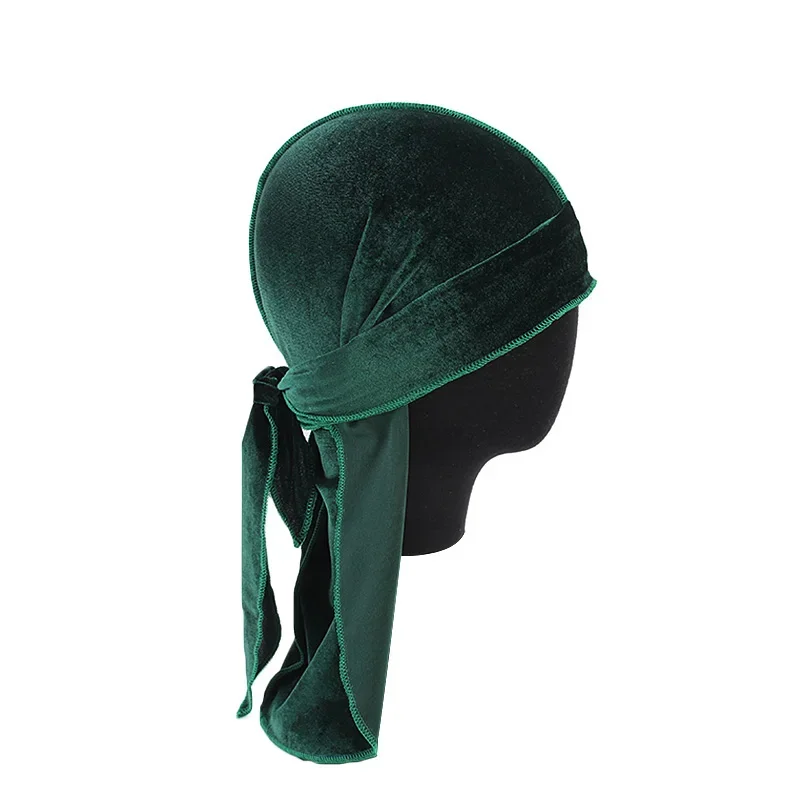 Unisex Velvet Durags Bandana Turban Breathable Long Tail Cap Hip Hop Headband Stylish Men Women Headwear Pirate Hat