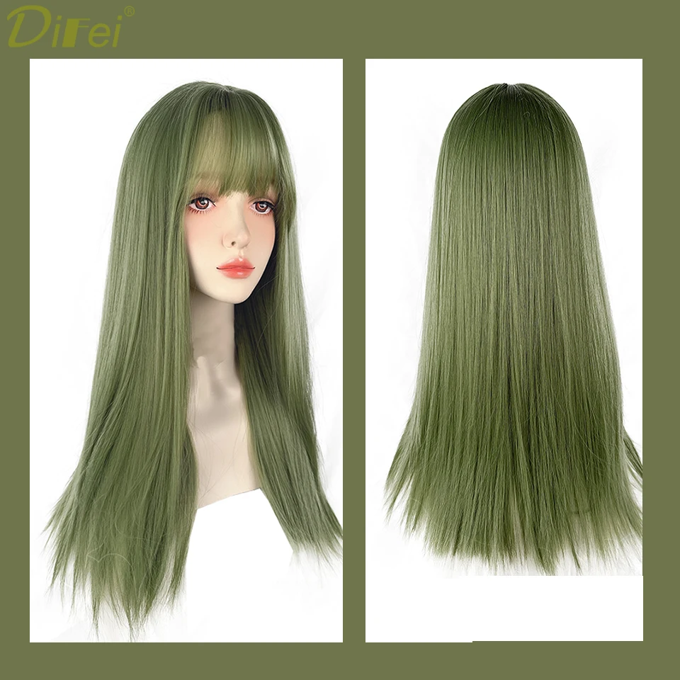 

Парик головной убор Женские синтетические волосы европейские и американские зеленые прямые волосы пряжка модный высокотемпературный Шелковый парик головной убор