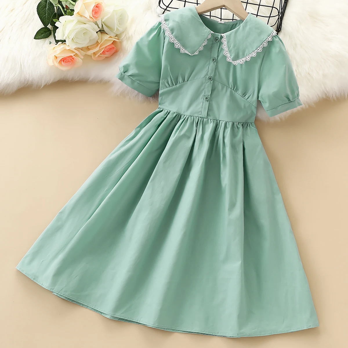 

Baby Kids Preppy Style Dresses for Girls Long Princess Dresses Summer School Outfits Children Party Costumes 6 8 10 12 13 Years