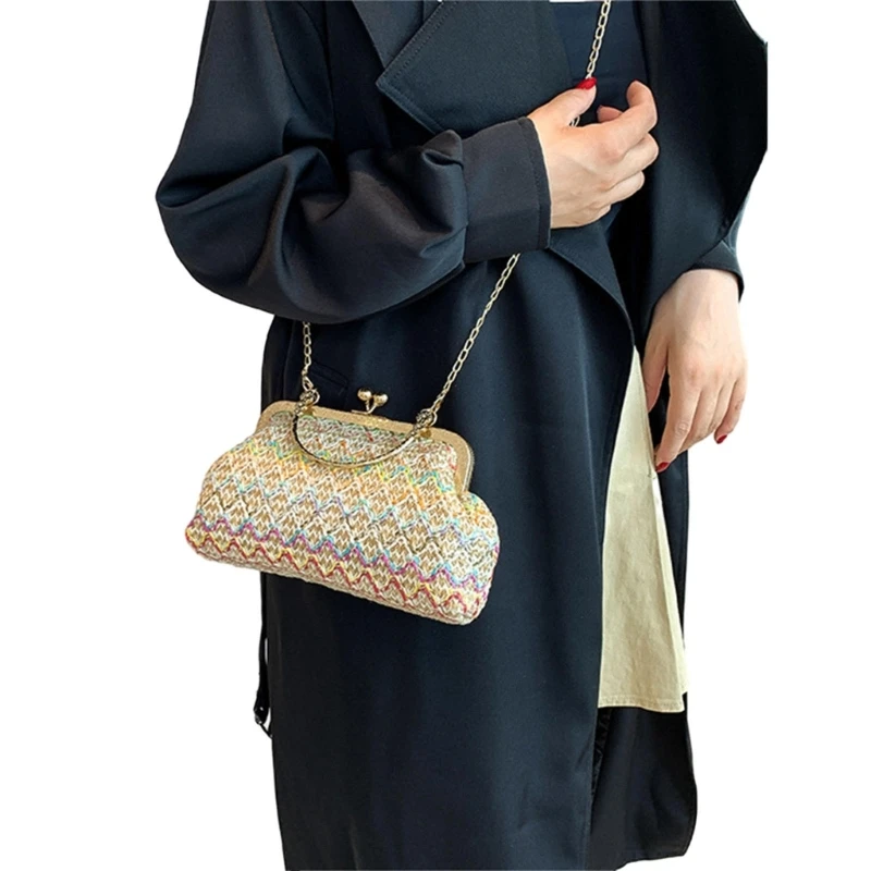 Colorful Woven Tote Fashionable Statement Piece with Versatile Carrying E74B