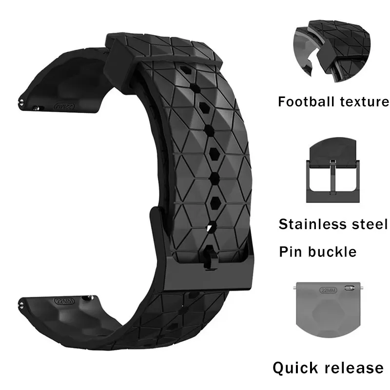 Breathable 22mm Football Design Watchband Strap Wristband