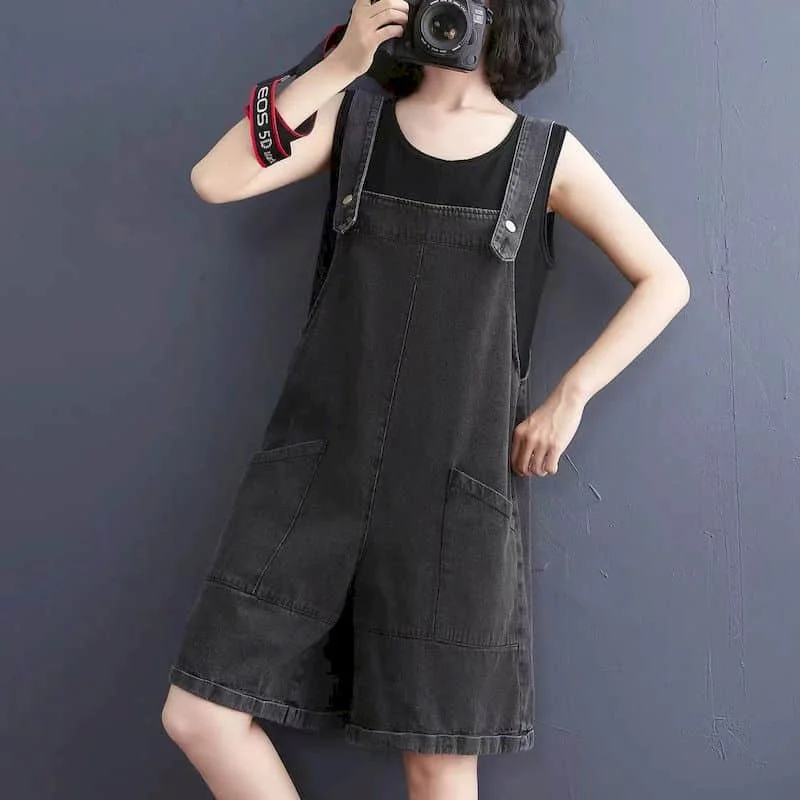 

Jumpsuits for Women Denim Vintage Casual Korean Fashion Solid Playsuits Loose Wide Leg Overalls One Piece Outfit Women Clothing