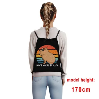 Zaini Capybara dei cartoni animati Non preoccuparti Be Cappy Borsa con coulisse per bambini Zaino per bambini Porta scarpe Borse per riporre libri Regalo carino 1
