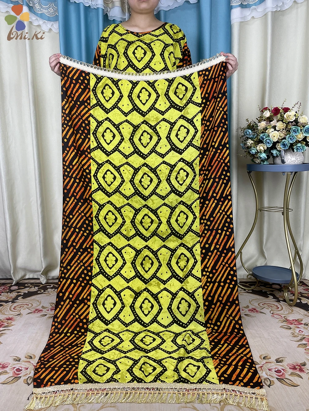 2024 Muslim Short Sleeve Dress African Women Dress Cotton Loose Fit Dress with Tassel Scarf Dubai Maxi Dress Islamic Clothing