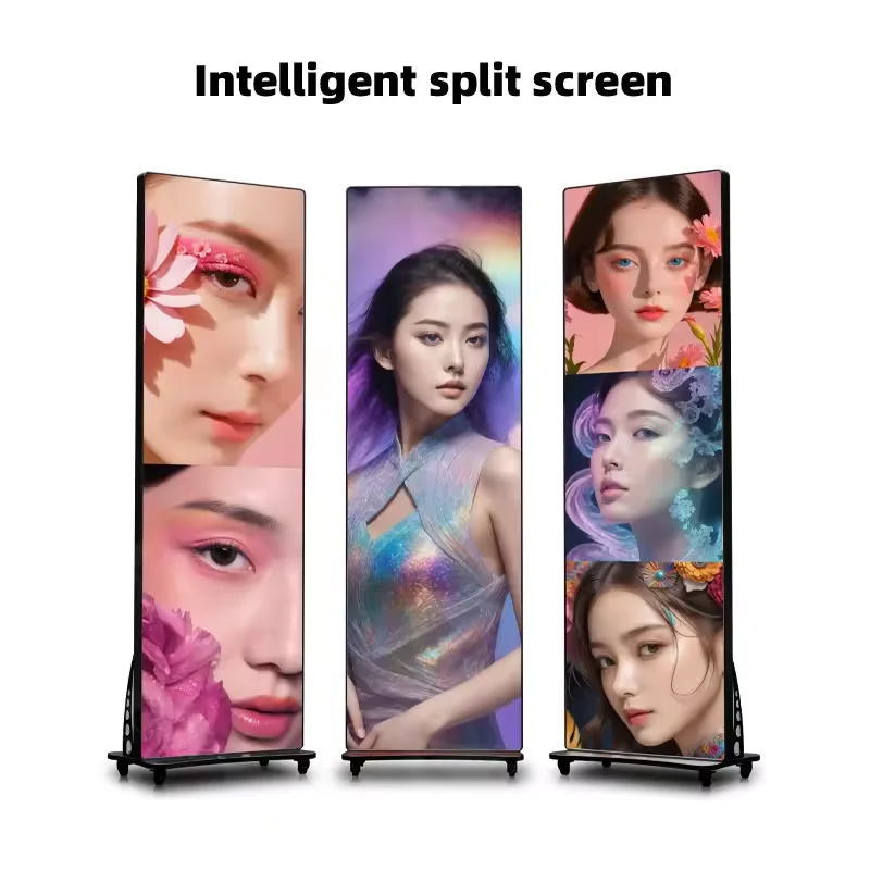 HD Floor Standing Digital LED Poster Screen Indoor Seamless Splicing Portable Smart Advertising Player Size 640X1920mm 3