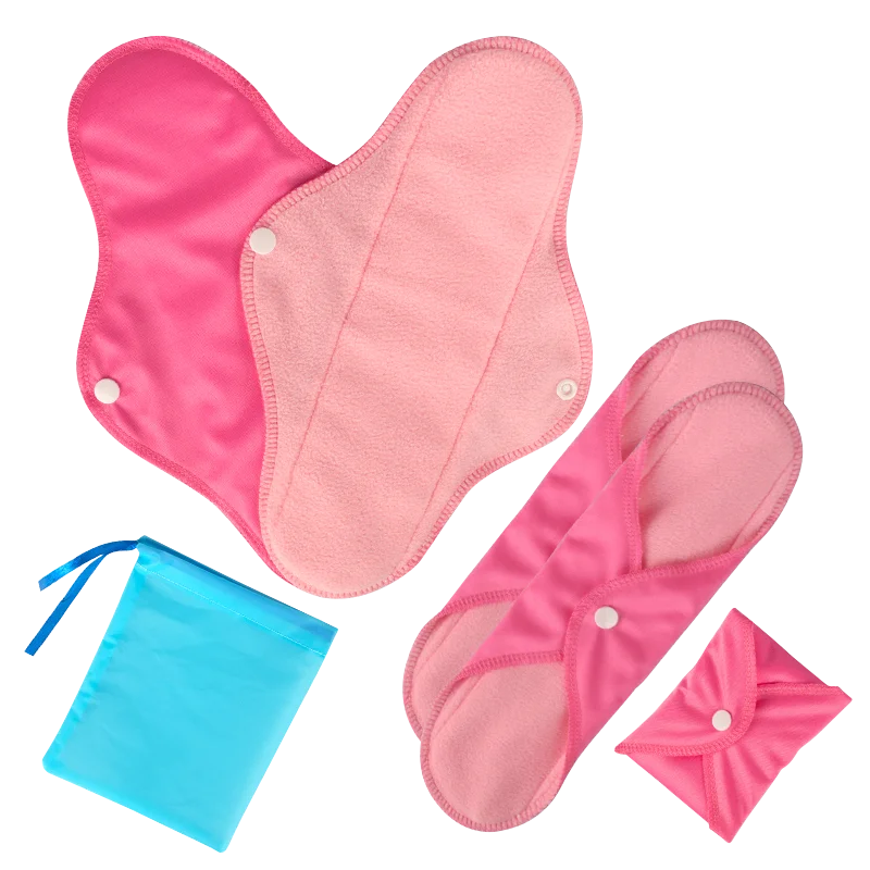 AIO 6-Piece Sanitary Pads Waterproof & Leak-proof Super-absorbent Reusable Menstrual Pads for Period Two Sizes