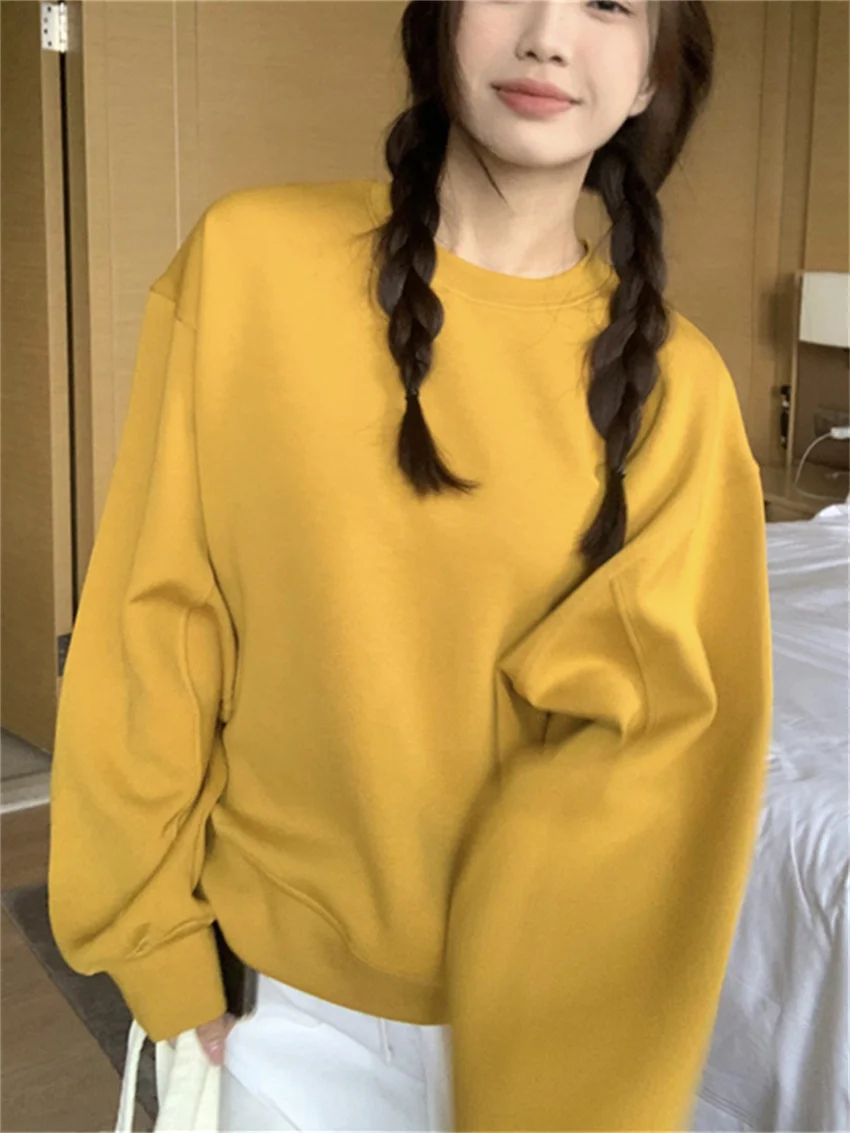 Arazooyi 2023 New Arrival Solid Sweatshirts Women Casual All Match Minimalist OL Preppy Style Loose Office Lady Daily