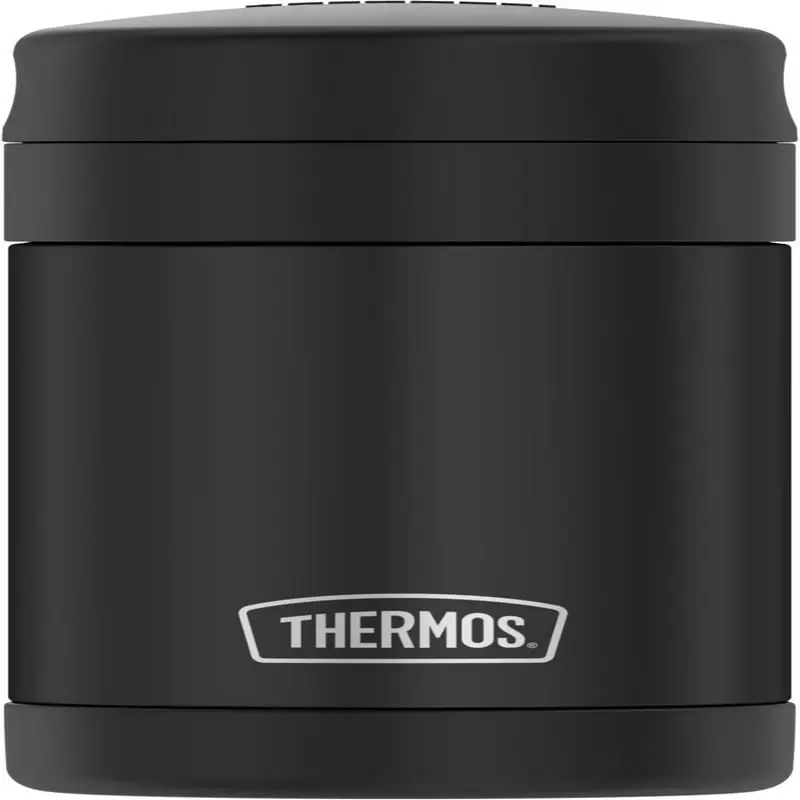 Thermos Stainless Steel Food Jar with Folding Spoon, Matte Black, 18 Ounce  