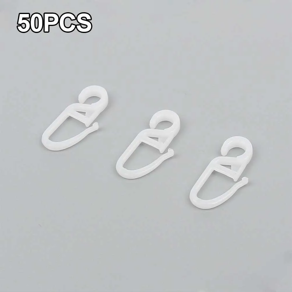 Curtain Folding Hooks 50pcs Strong Tension Clip Ring Window Curtain Hanger Hooks White Plastic Hook Decorative Accessory