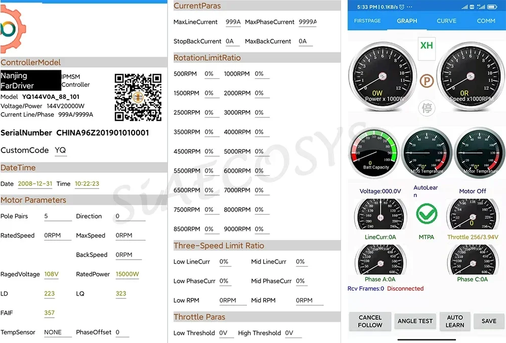SIAECOSYS Nd96680 Encoder 96V 250A/680A Programmable Electric Motorcycle QS