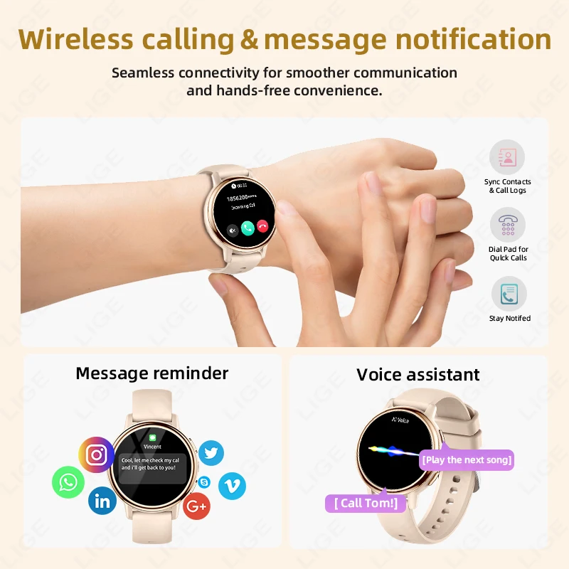 New Fashion Smart Watch Woman BluetoothCall Custom Dial Heart Rate Women Health Monitor Waterproof Music Sport Ladies Smartwatch
