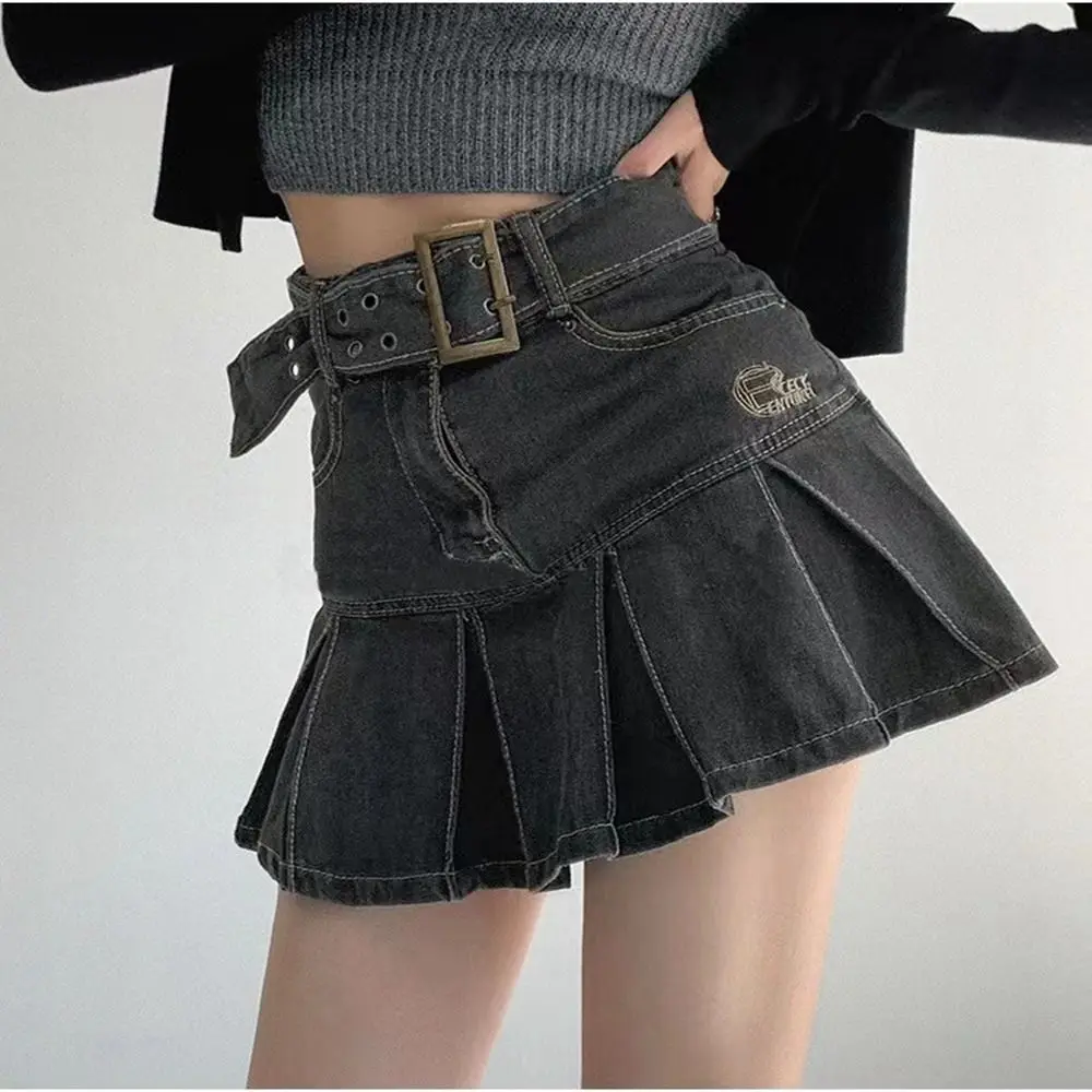 

A-line Design Summer Denim Skirt With Embroidery Hot Girl High Waist Short Skirt High Waist Women's Pleated Skirt Outdoor