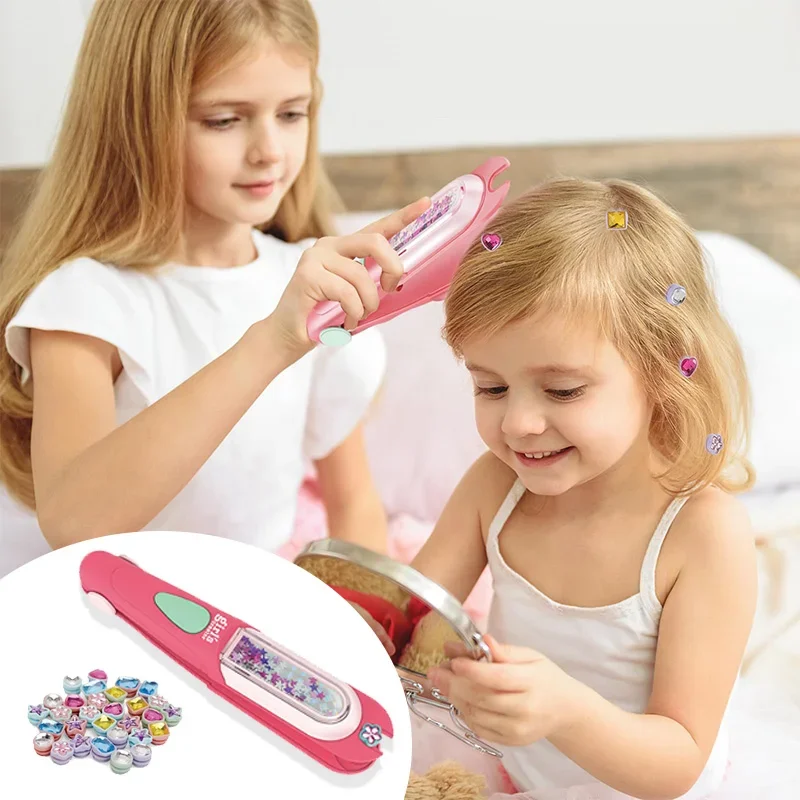 Hair Gem Stamper Kit Blingling Hair Jewels for Girls Toys Hair Styling Tool with Reusable Shining Diamonds Pretend Play Toy Gift