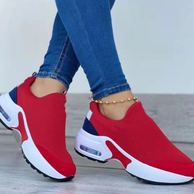 2022 Women Fashion Vulcanized Sneakers Platform Solid Color Flats Ladies Shoes Casual Breathable Wedges Ladies Walking