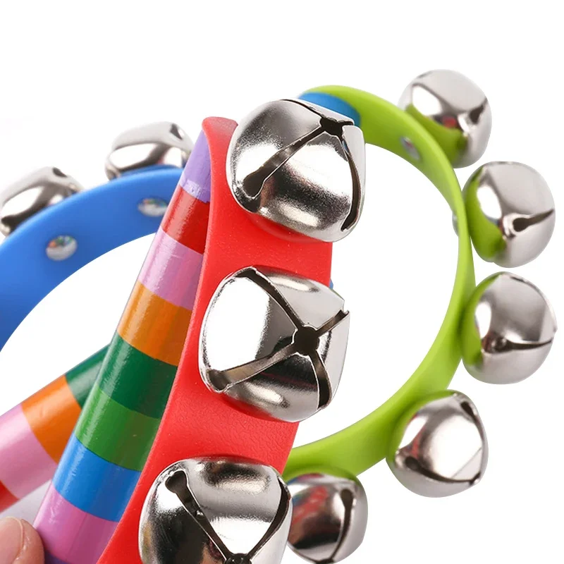 1Pc Christmas Sleigh Bells Jingle Bells Musical Bell Instrument Wooden Handle Bells Toys for Kids Christmas Gift for Boys Girls 3