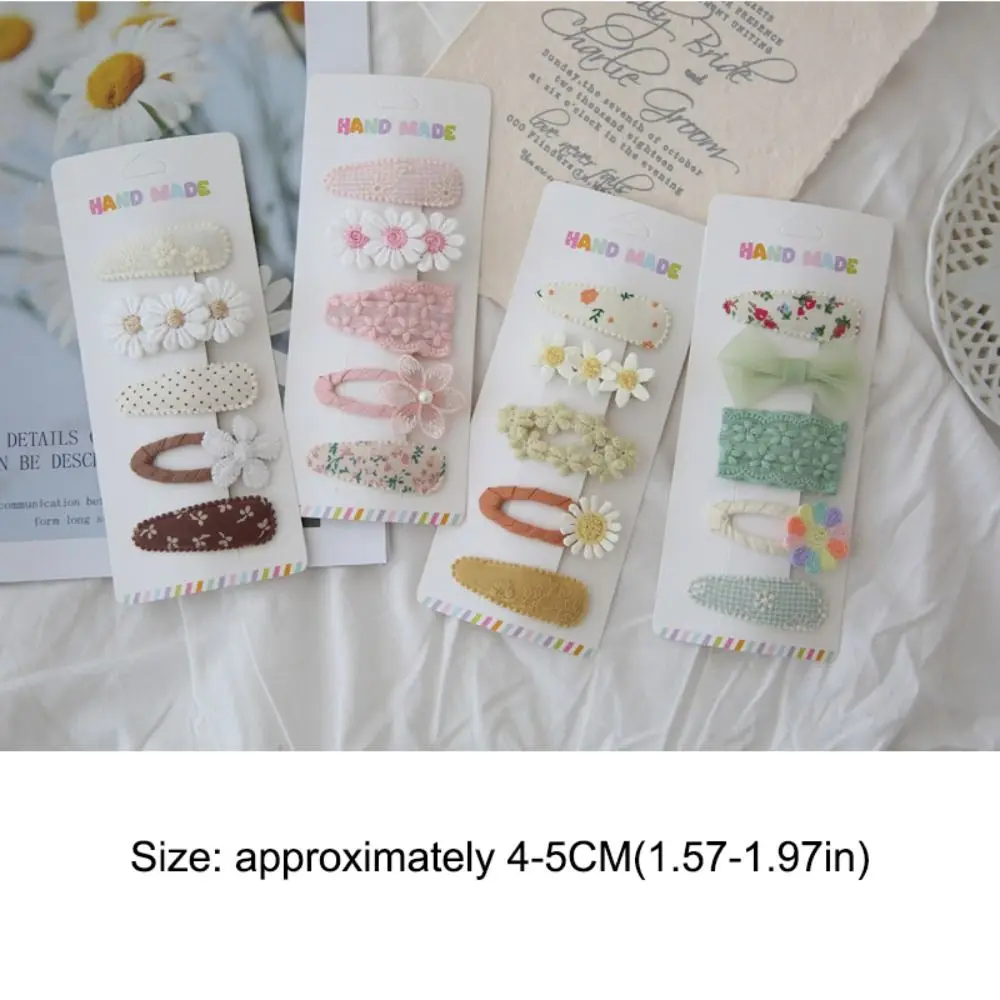 5PCS Fashion Cute Lovely Hair Clips Ins Style Cotton Girls BB Clips Barrettes Hair Accessories