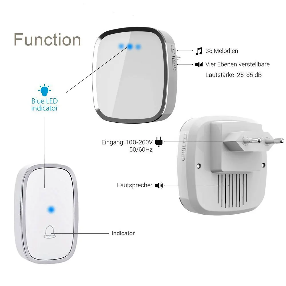 A101 New Wireless Doorbell Home Welcome Door Bell 150M Long Wireless Distance 38 Songs Home Welcome Chimes ringtone Colorfu