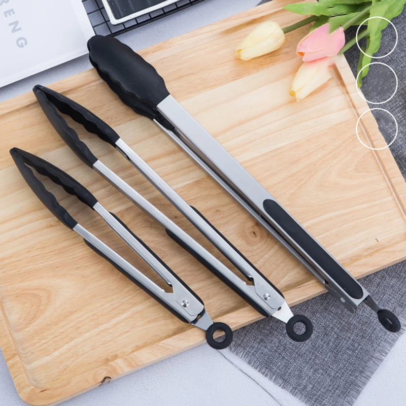 Food tongs 1PC 7/9/12inch Silicone Kitchen Bbq Stainless Steel Silicone Kitchen Bbq Steak Bread Food Clip