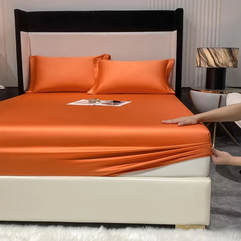 

120/150/180*200CM Solid Color Orange Bedspread Antislip Coverlet Comfortable 100S Cotton Fitted Sheet M026-11