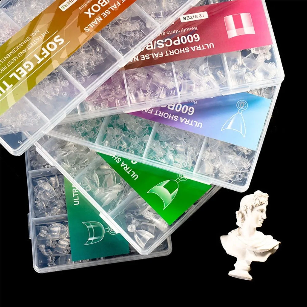 600pcs Ultra-Thin Short Nail Tips Short Square Coffin Almond Shape Clear Extension Half Cover False Tips No-Trace False Nails