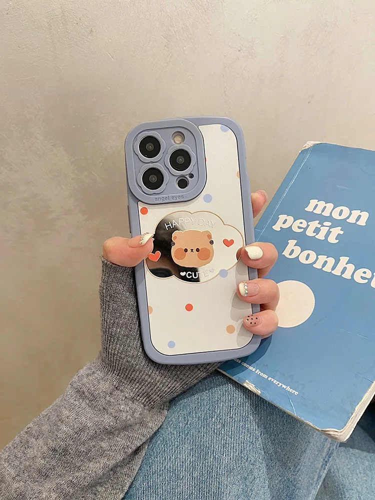 Bear Elephant Makeup Mirror Phone Case For iPhone