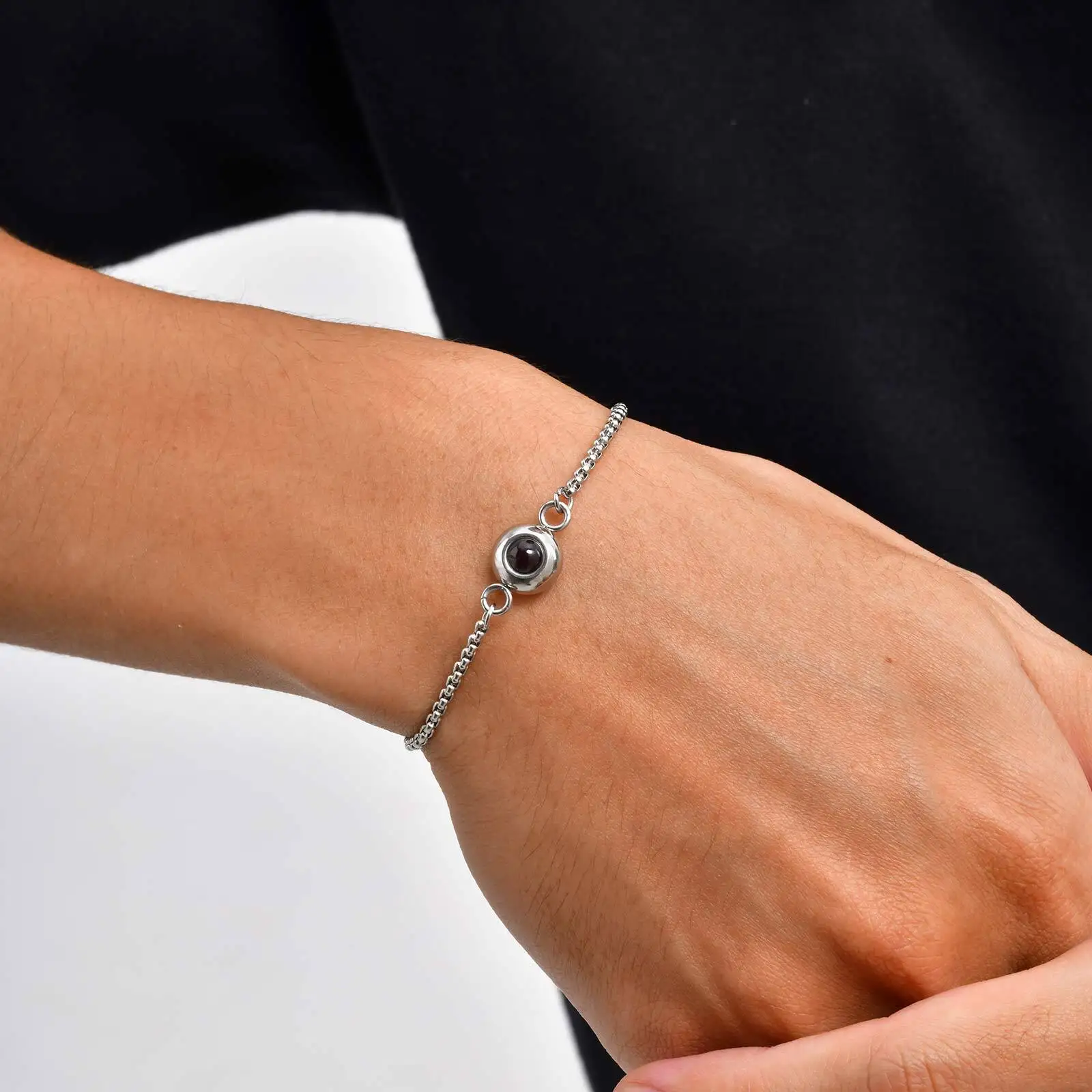 Customized Projection Stone Necklace for Men,Stainless Steel Cuban Chain Collars,Anniversary's Day Gift