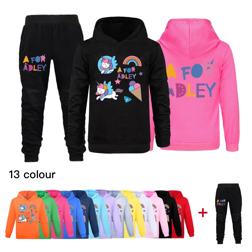 

New A for Adley Clothes Kids Kawaii Hoodie Baby Girls Hooded Sweatshirts Jogging Pants 2pcs Set Boys Tracksuits Children's Sets